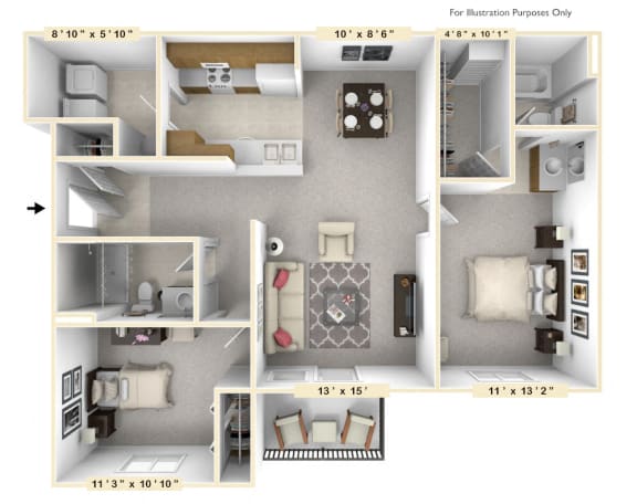 The Captain - 2 BR 2 BA Floor Plan at Scarborough Lake Apartments, Indianapolis, Indiana