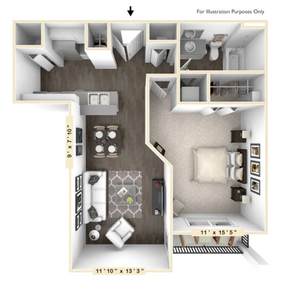 The Caymus - 1 BR 1 BA Floor Plan at Bella Vista Apartments, Fishers, Indiana