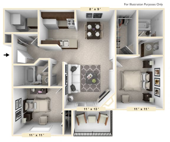 The Clydesdale - 2 BR 2 BA Floor Plan at Polo Run Apartments, Greenwood, Indiana