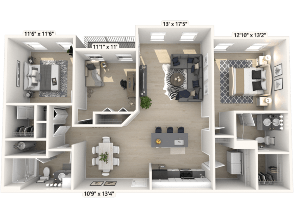 The Commander - 3 BR 2 BA Floor Plan at Alexandria of Carmel Apartments, Indiana