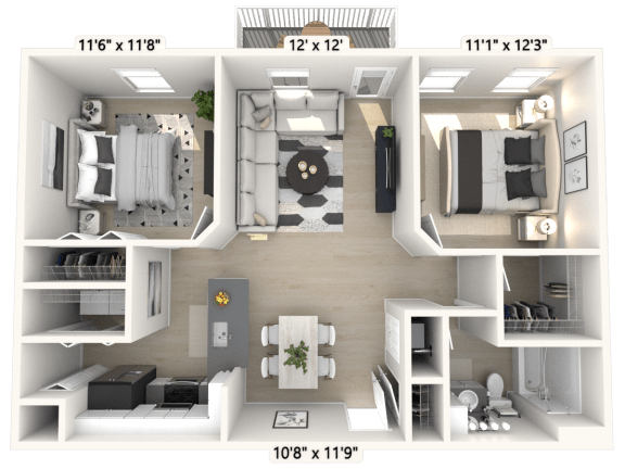 The Constitution - 2 BR 1 BA Floor Plan at Alexandria of Carmel Apartments, Indiana