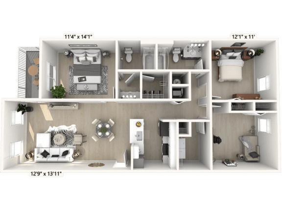 The Declaration - 3 BR 2 BA Floor Plan at Alexandria of Carmel Apartments, Indiana, 46032