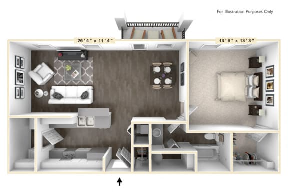 The Domaine - 1 BR 1 BA Floor Plan at Bella Vista Apartments, Fishers, IN