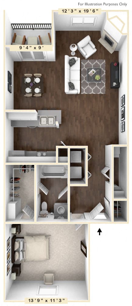 The Drake - 1 BR 1 BA Floor Plan-773 square feet- at Mallard Bay Apartments, Crown Point, Indiana