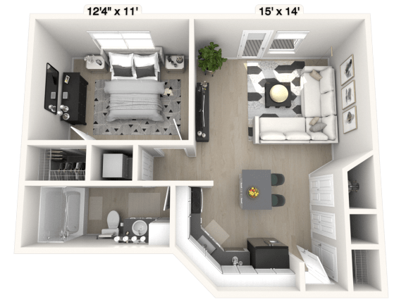 The Executive - 1 BR 1 BA Floor Plan at Alexandria of Carmel Apartments, Carmel, IN