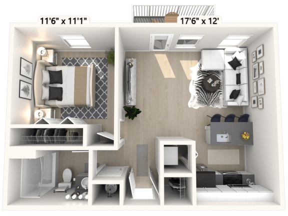 The Justice - 1 BR 1 BA Floor Plan at Alexandria of Carmel Apartments, Carmel, IN, 46032