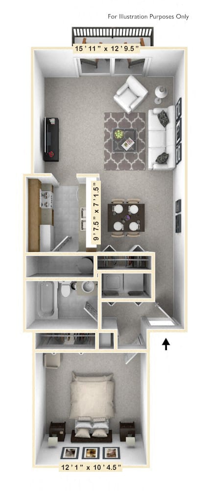 The Lakeshore - 1 BR 1 BA-675 Square Feet- Floor Plan at WaterFront Apartments, Virginia Beach, VA, 23453