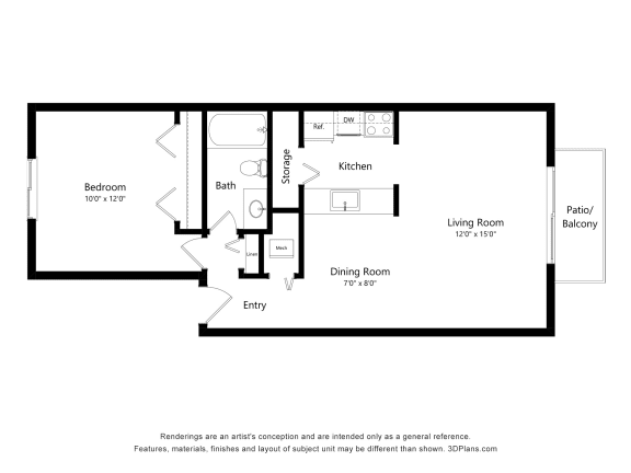 Verbena Floor Plan at The Landings Apartments, Westland, MI