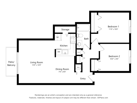 Violet Floor Plan at The Landings Apartments, Westland, 48185