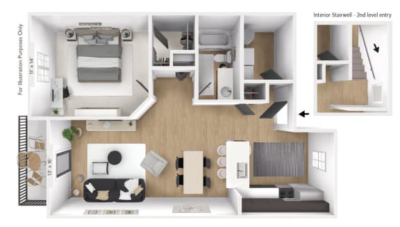 1 bedroom 1 bathroom Floor plan A at Latitudes Apartments, Indianapolis, Indiana
