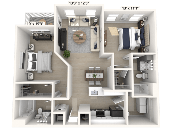The Liberty - 2 BR 2 BA Floor Plan at Alexandria of Carmel Apartments, Carmel, IN