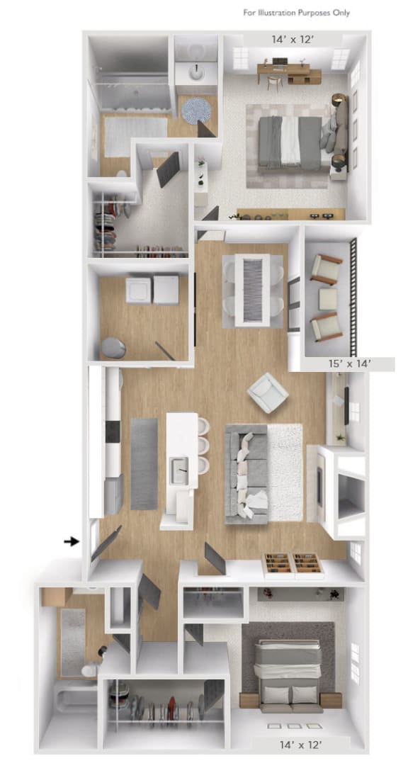 2 bedroom 2 bathroom Floor plan D at Latitudes Apartments, Indianapolis, Indiana