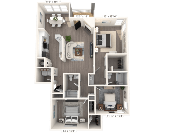 The Manor - 3 BR 2 BA Floor Plan at The Vinings Apartments, Richmond, VA, 23234