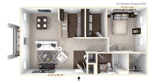 The Napa - 1 BR 1 BA Floor Plan at Bella Vista Apartments, Fishers, 46038