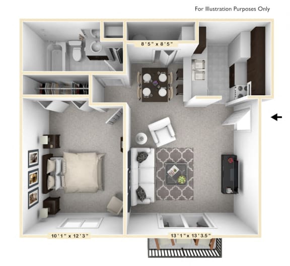 The Oak - 1 BR 1 BA Floor Plan at The Timbers Apartments, Indiana, 47715