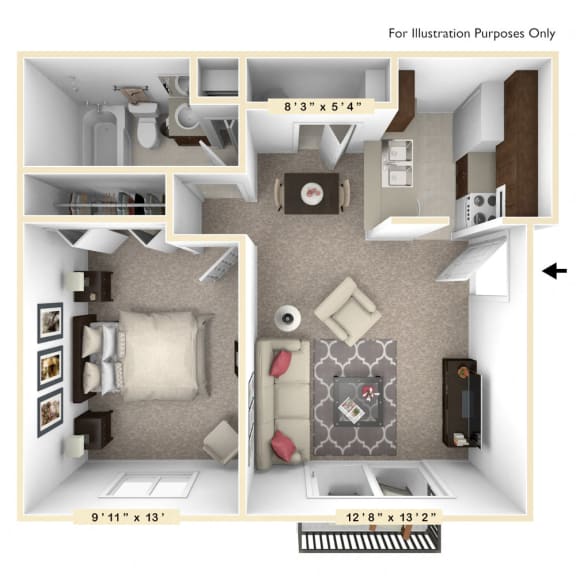 The Oak - 1 BR 1 BA  Floor Plan at Autumn Woods Apartments, Miamisburg, OH