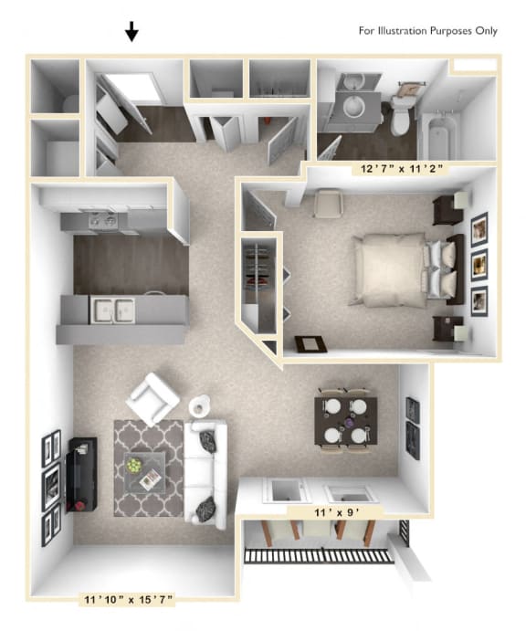 The Opus - 1 BR 1 BA Floor Plan at Bella Vista Apartments, Fishers, IN, 46038