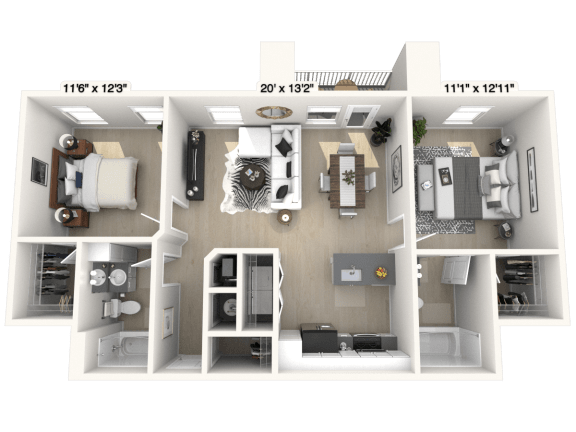 The Parliament - 2 BR 2 BA Floor Plan at Alexandria of Carmel Apartments, Indiana, 46032