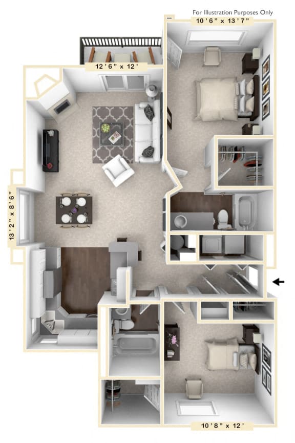 The Reflection - 2 BR 2 BA Floor Plan-1.034 Square Feet- at Mallard Bay Apartments, Crown Point, IN