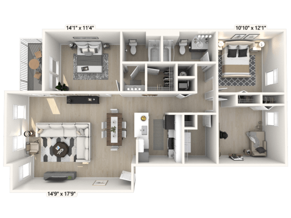 The Republic - 3 BR 2 BA Floor Plan at Alexandria of Carmel Apartments, Indiana, 46032