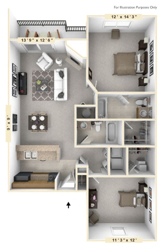 The Retreat - 2 BR 2 BA Floor Plan at The Vinings Apartments, Virginia, 23234