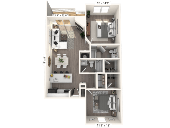 2 bed 2 bath Retreat Layout at The Vinings Apartments