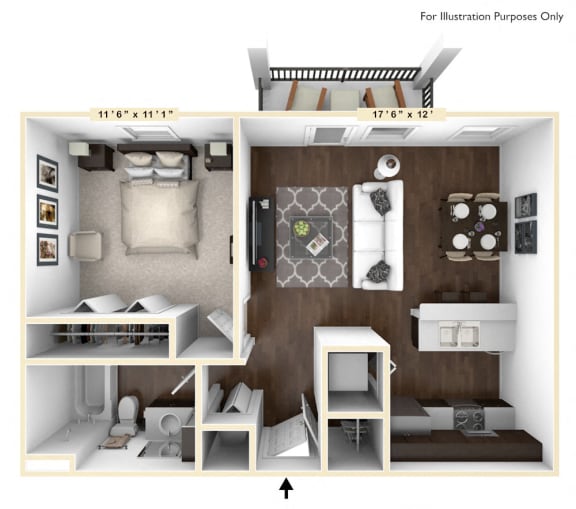 The Saxum Studio - 1 BR Floor Plan at Bella Vista Apartments, Fishers, 46038