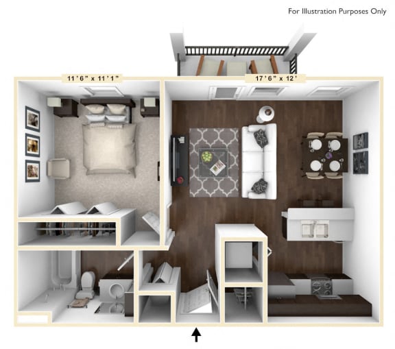 The Saxum Studio - 1 BR Floor Plan at Bella Vista Apartments, Fishers, IN, 46038
