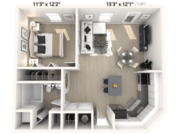 The Senator - 1 BR 1 BA Floor Plan at Alexandria of Carmel Apartments, Carmel, 46032