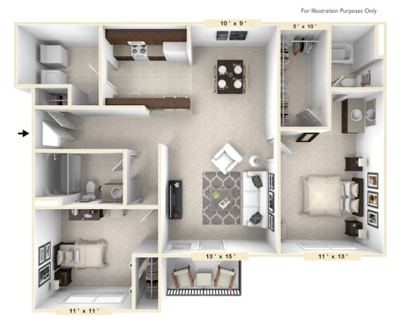 The Shire - 2 BR 2 BA Floor Plan at Polo Run Apartments, Greenwood, 46142