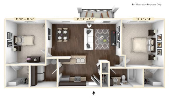 The Sonoma - 2 BR 1 BA Floor Plan at Bella Vista Apartments, Fishers