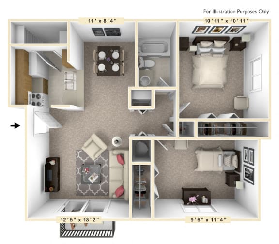 The Spruce - 2 BR 1 BA Floor Plan at Autumn Woods Apartments, Miamisburg, OH, 45342