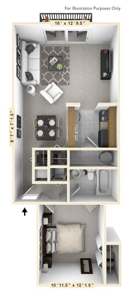 The Starboard - 1 BR 1 BA- 645 Square Feet- Floor Plan at WaterFront Apartments, Virginia Beach, 23453