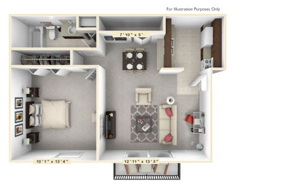 The Sunset -1 BR 1 BA Floor Plan at Scarborough Lake Apartments, Indianapolis