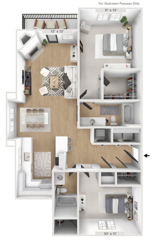 2 bedroom 2 bathroom Floor plan A at Latitudes Apartments, Indianapolis, IN, 46237