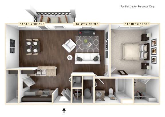 The Tuscany - 1 BR 1 BA Floor Plan at Bella Vista Apartments, Fishers, Indiana