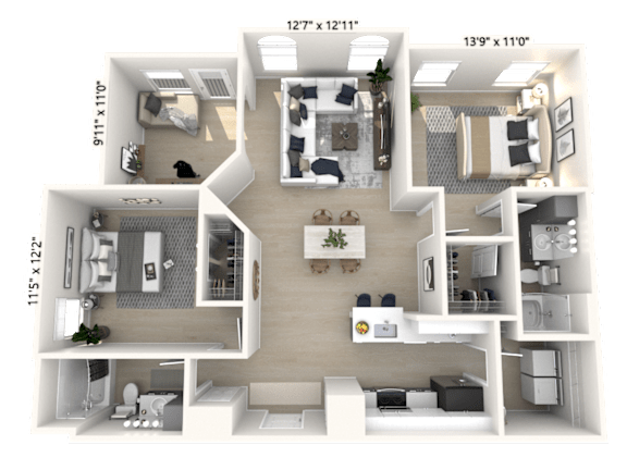 The Union - 2 BR 2 BA with Den Floor Plan at Alexandria of Carmel Apartments, Indiana