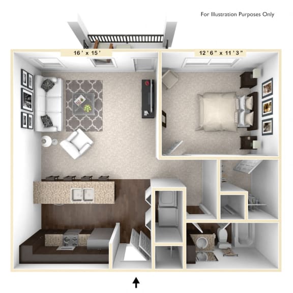 The Vienna - 1 BR 1 BA Floor Plan at Bella Vista Apartments, Fishers, IN
