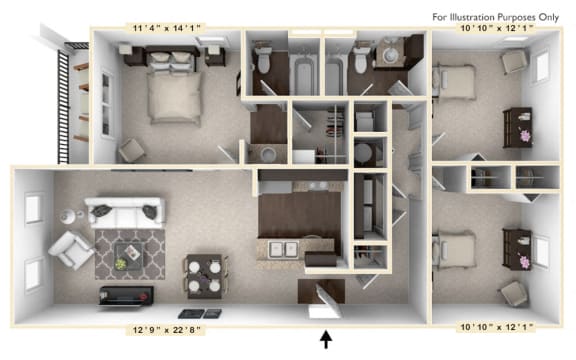 The Augusta - 3 BR 2 BA Floor Plan