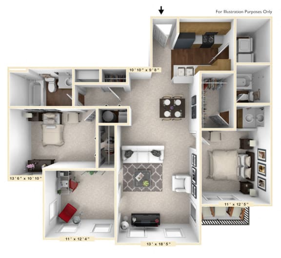 The Canterbury - 2 BR 2 BA Floor Plan at Brickshire Apartments, Merrillville, 46410