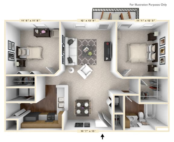 The Wakefield - 2 BR 1 BA Floor Plan at Brickshire Apartments, Indiana, 46410