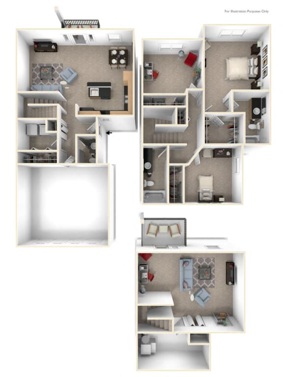 Three Bedroom Two-story Floor Plan at Lynbrook Apartment Homes and Townhomes, Elkhorn