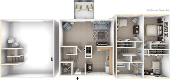 Three-Bedroom Townhome Floor Plan at Mount Royal Townhomes, Michigan, 49009