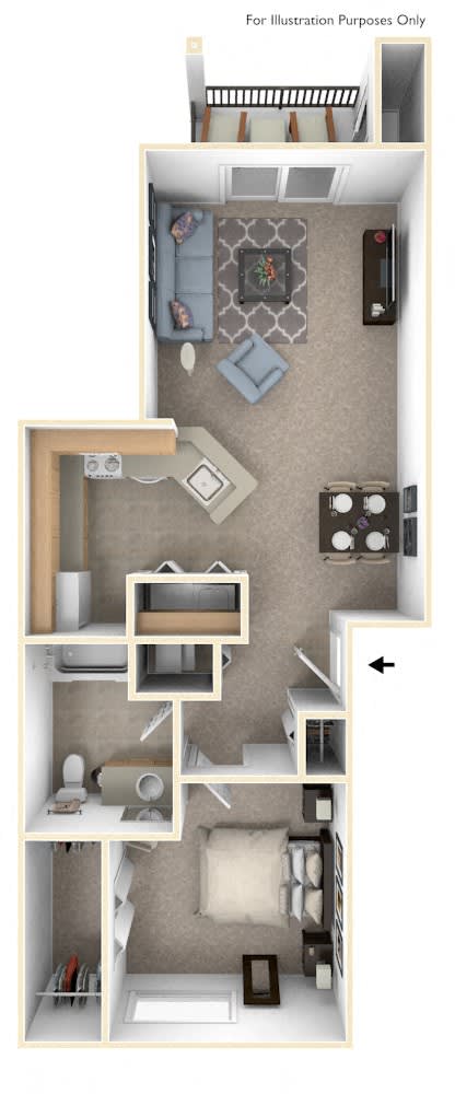 Traditional One Bedroom Floor Plan at The Highlands Apartments, Elkhart, Indiana