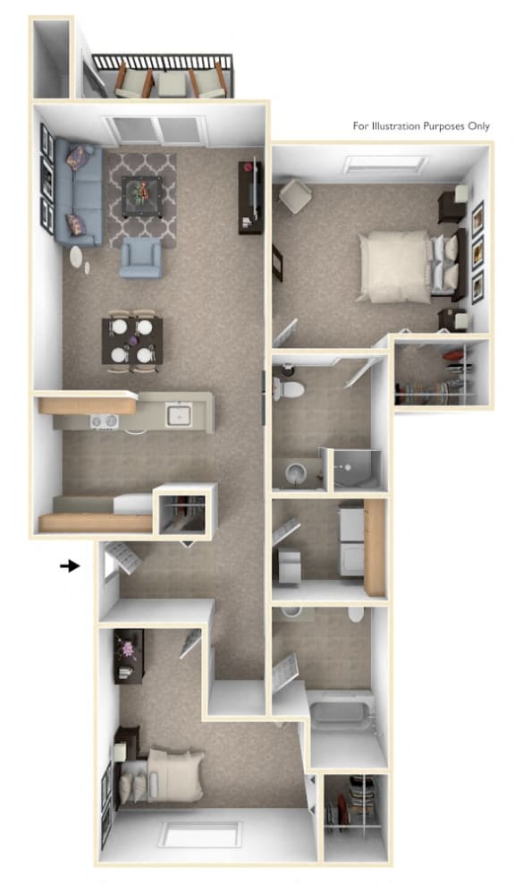 2 Bed 1 Bath Two Bedroom Floor Plan at Orchard Lakes Apartments, Toledo, Ohio
