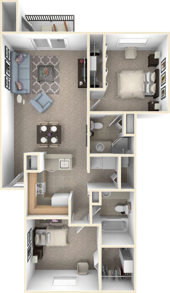 Traditional Two Bedroom Two Bathroom floor plan at Byron Lakes Apartments in Byron Center, MI 49315