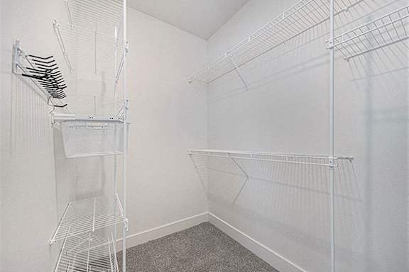 A walk-in closet with wardrobe organizers at Trade Winds Apartment Homes in Elkhorn, NE
