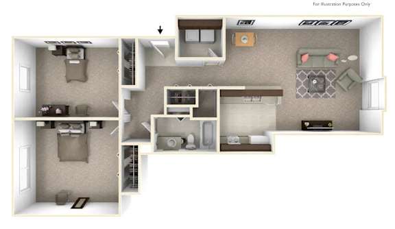 2-Bed/1-Bath, Tulip Floor Plan