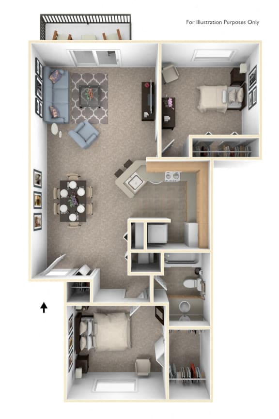 Two Bedroom Alpine Floor Plan at Trappers Cove Apartments, Lansing