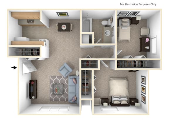 Two Bedroom - Expanded Floor Plan at Walnut Trail Apartments, Portage, MI